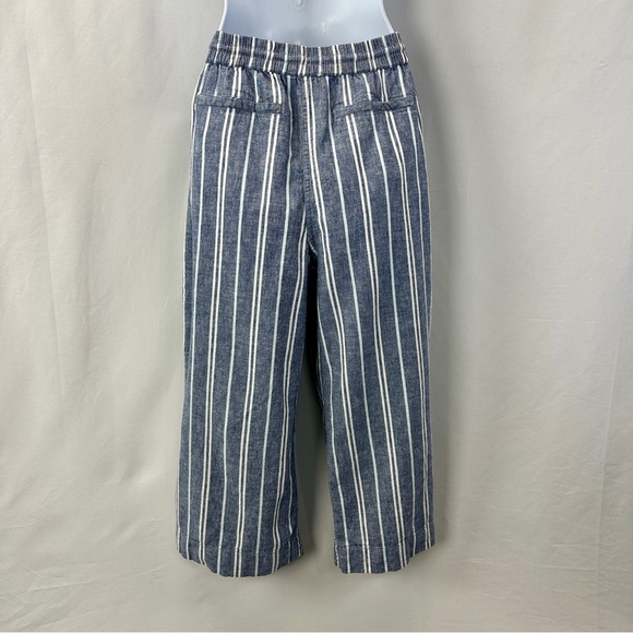 Beach Lunch Lounge Linen Striped Blue and White Pants Size M - Picture 3 of 6